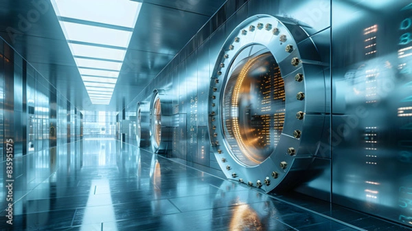 Fototapeta Secure Savings Symbol: A Realistic Bank Vault Merged with Savings Account, Reflecting Financial Asset Security and Savings Growth. Ideal for Banking and Finance Advertisements. Con