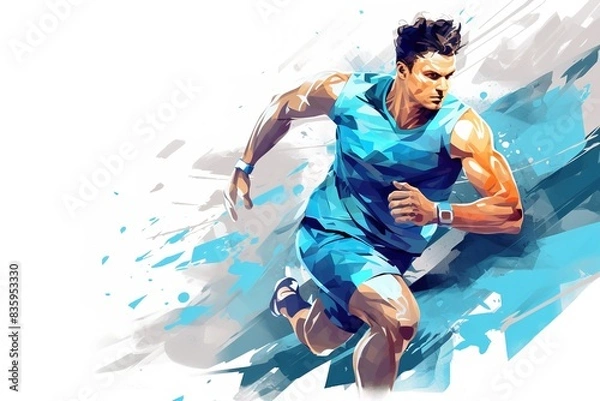 Obraz A man running in a blue shirt with a blue tank top