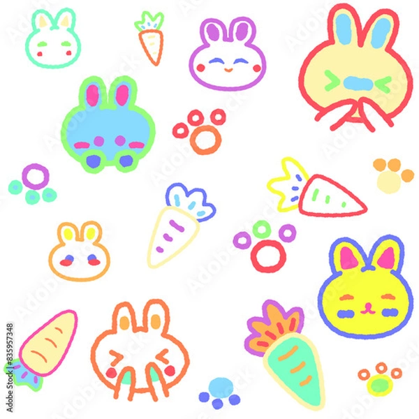 Fototapeta Children's cartoons with the theme of cute little bunnies and carrots. Images can be used in many ways.