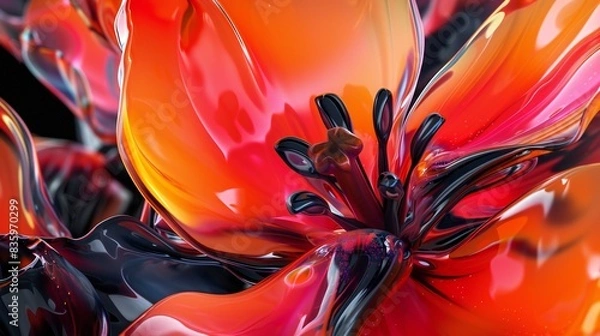Fototapeta Liquid Elegance: Ferrofluid tulip petals undulate gracefully in wavy patterns, an elegant dance of liquid beauty.
