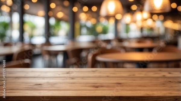 Fototapeta empty beautiful wood table top counter and blur bokeh