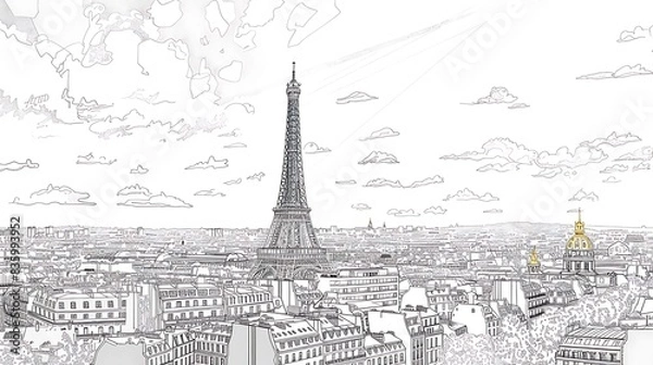 Fototapeta vignetting, city, apartment, development, draw, residential, skyline, skyscraper, business, continuous, isolated, concept, hand, icon, flat, blueprint, district, engineering, estate, panorama, panoram