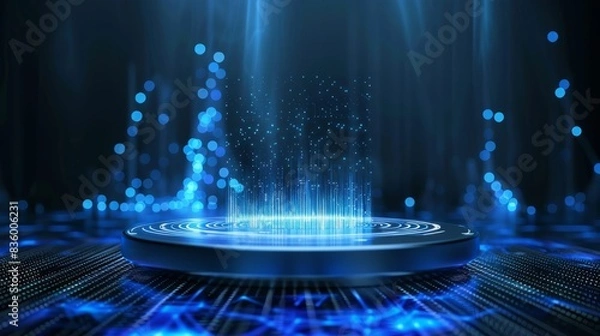 Fototapeta podium of technology with hologram. for technology ads
