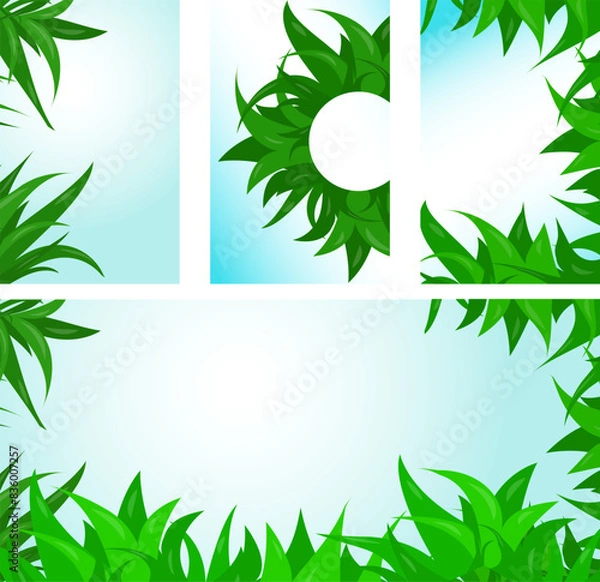 Fototapeta Set of universal nature backgrounds made of leaves with copy space.