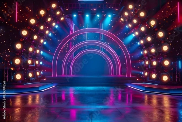 Fototapeta Exciting TV Show Stage with Colorful Lights and Archway