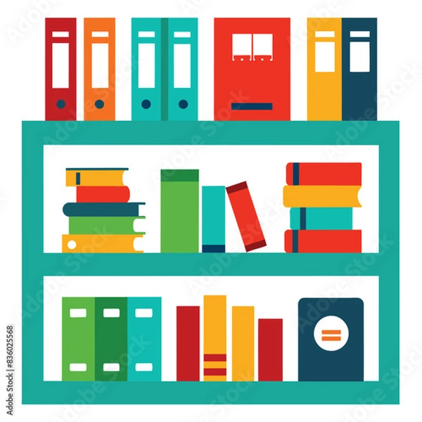 Fototapeta Vector illustration of a bookshelf on a isolated white background 
