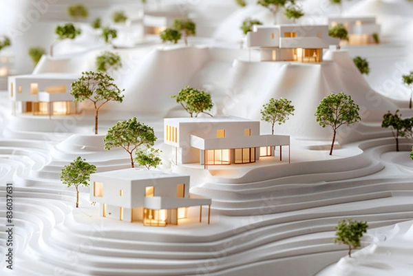 Fototapeta Detail of an architectural model of houses made of cardboard