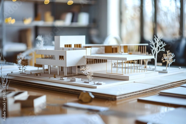 Fototapeta Detail of an architectural model of a hous made of cardboard