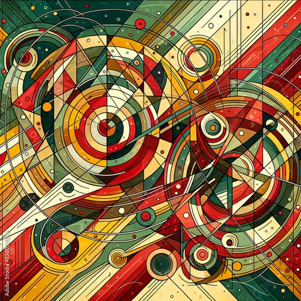 Fototapeta Vibrant Abstract Art, Creative Patterns of Circles and Lines in Colorful Geometric Painting
