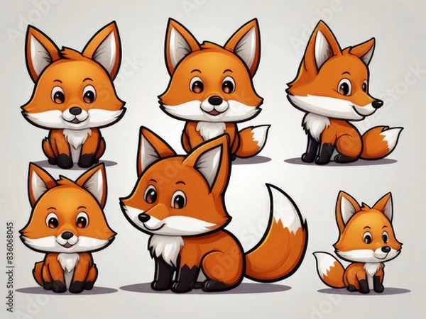 Fototapeta 3d Illustration of a red fox logo with a smile , llustration of a  Cute cartoon  fox ,cute fox head vector design , fox logo , red fox head design,	