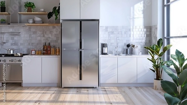 Fototapeta modern kitchen with fridge