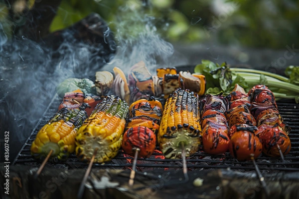 Obraz Vegetable skewers on a grill
