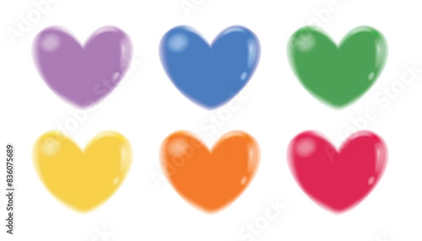 Fototapeta Collection of liquid 3d hearts isolated on white background. Love symbol icon set. Gradient heart shape vector illustration.
