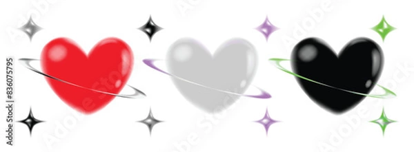 Fototapeta Collection of liquid 3d hearts isolated on white background. Love symbol icon set. Gradient heart shape vector illustration.

