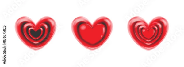 Fototapeta Collection of liquid 3d hearts isolated on white background. Love symbol icon set. Gradient heart shape vector illustration.
