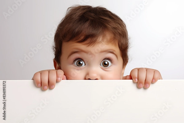 Fototapeta baby peeking over the edge with big eyes.