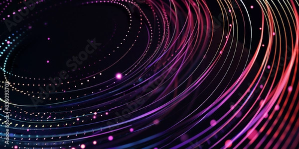 Obraz A black background with glowing, moving circular line patterns.
