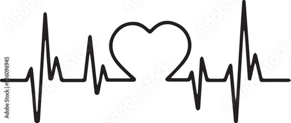 Obraz A heartbeat makes a heart, Heart Beat Sign Design, Heart Beat Vector Art
