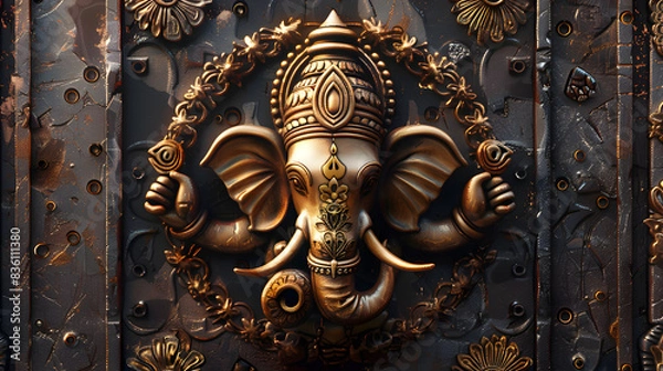 Obraz Hindu God Ganapathi Face on Metallic Background