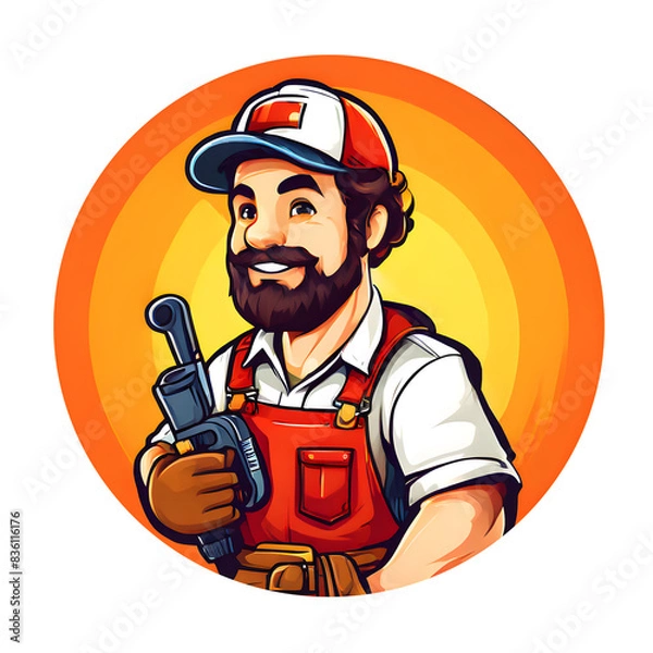 Obraz handyman worker in retro cartoon style