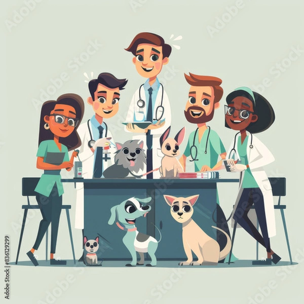 Obraz Veterinary Professionals Administering Advanced Medical Treatment to Pets and Animals - A Collaborative Team of Veterinarians Dedicated to Animal Health in a Modern Clinic Setting, Ai generative
