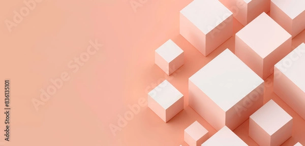 Fototapeta A modern and minimalist abstract design featuring 3D peach cubes arranged on a soft gradient background, creating a clean and contemporary geometric pattern.