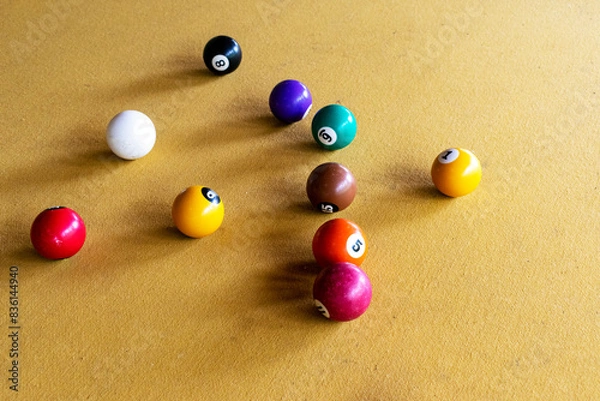 Obraz Snooker balls on the table. Billiards. Horizontal.