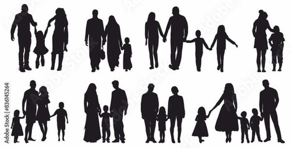 Fototapeta Group of various family silhouette set. Set of various family. 