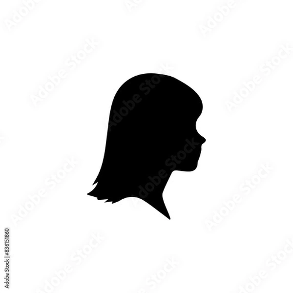 Fototapeta Woman head silhouette, face profile, vignette. Hand drawn illustration, isolated on white background. Design for invitation, greeting card, vintage style