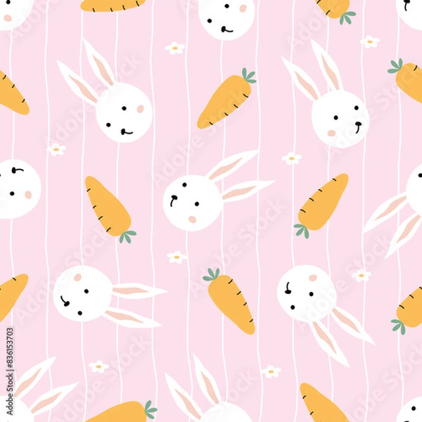 Obraz Seamless pattern with rabbits and carrots on a pink background