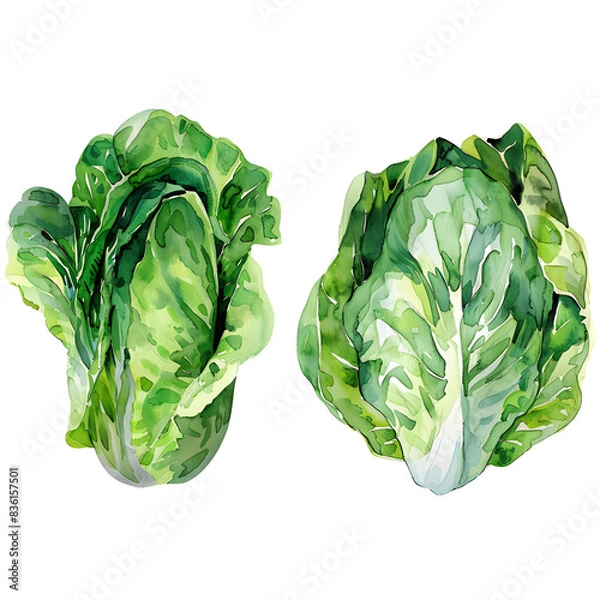 Fototapeta Set Lettuce  on a white background watercolor hand drawing 