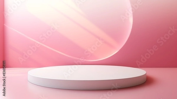 Obraz Minimalist pink background with white podium for product display.