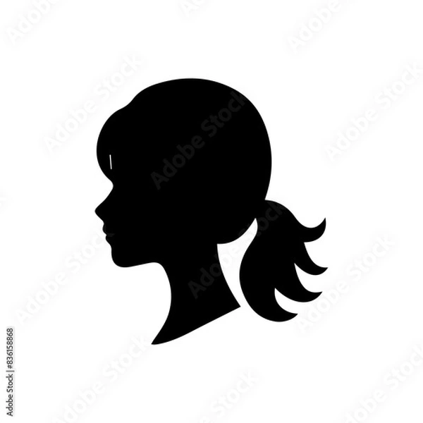 Fototapeta Woman head silhouette, face profile, vignette. Hand drawn illustration, isolated on white background. Design for invitation, greeting card, vintage style