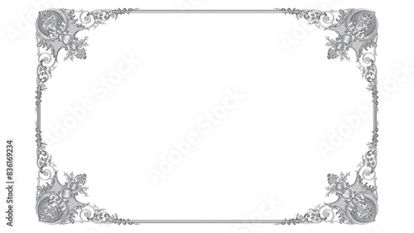Fototapeta silver floral frame PNG image clear background, ready to use silver metal frame 