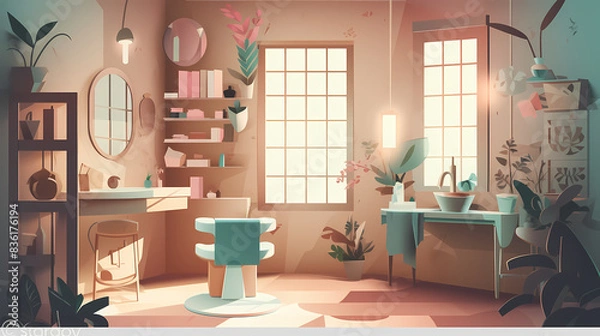 Fototapeta Beauty salon in paper art vector image
