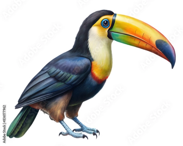 Fototapeta Toucan Side View Illustration, Isolated on White Background, Ideal for Wildlife, Nature, and Tropical Design Projects	