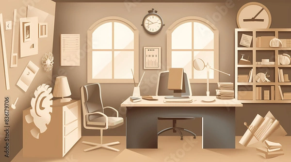 Fototapeta Business office in paper art vector image