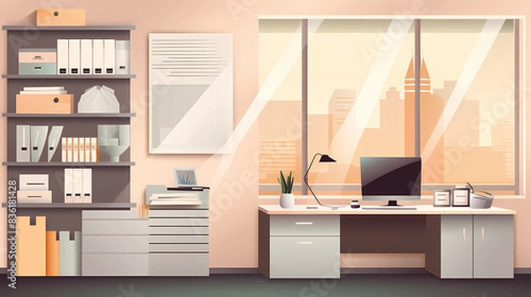 Fototapeta Business office in paper art vector image