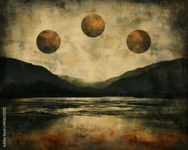 Fototapeta 3 moons on a cloudy background