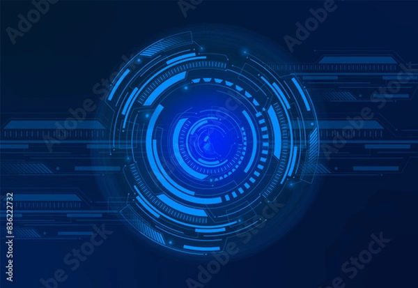Fototapeta Blue circle abstract futuristic tech technology background. Abstract futuristic innovation technology background