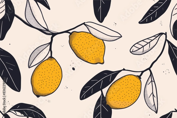 Obraz summer yellow lemon seamless pattern background design