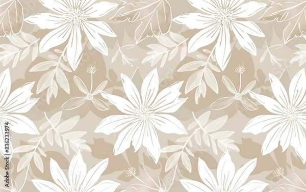 Fototapeta Seamless pattern with abstract beige and white flower geometric shapes