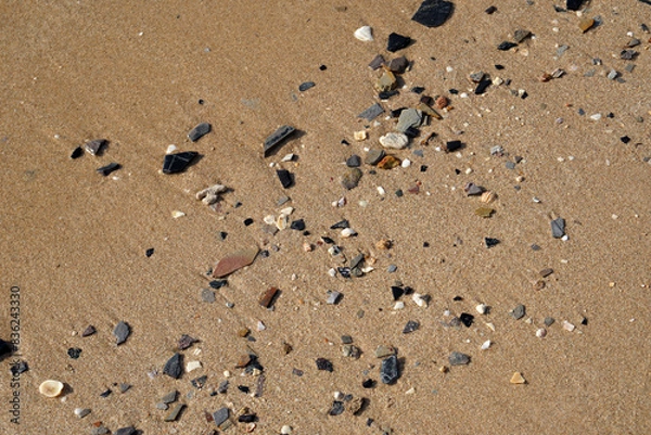 Obraz Abstract scene of brown sand beach and sea wave with stone texture background