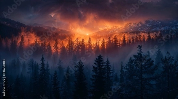 Obraz sunset in the mountains