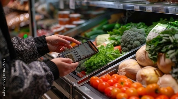 Fototapeta Use your phone to scan and pay for purchases.