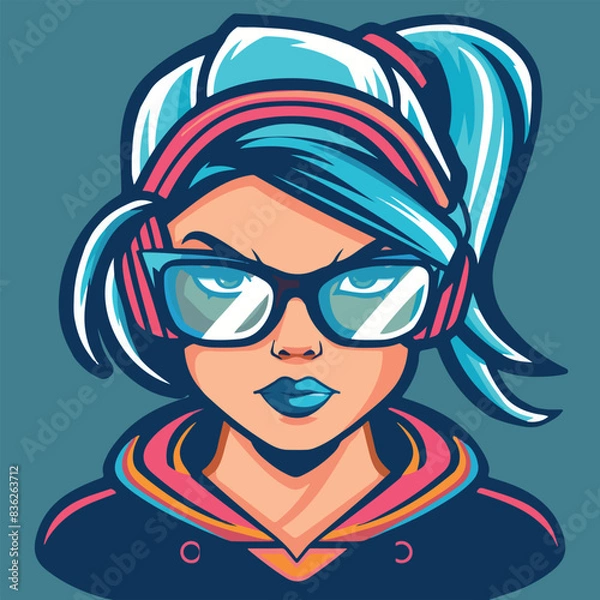 Obraz Lady geek cartoon vector illustration