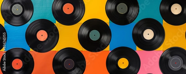 Fototapeta Vinyl records on colorful background