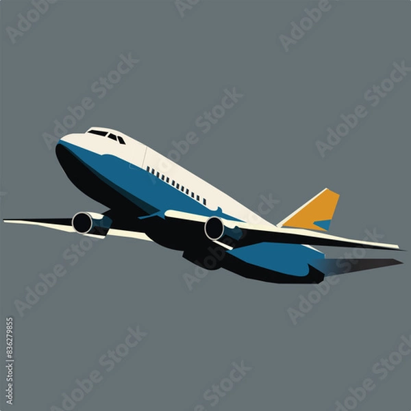 Obraz Vintage airplane Passenger jet Airplane isolated on white background airplane  travel airplane Model  airplane Landing airplane.  Commercial aircraft  Airplane taking off from the airport Wide body pa