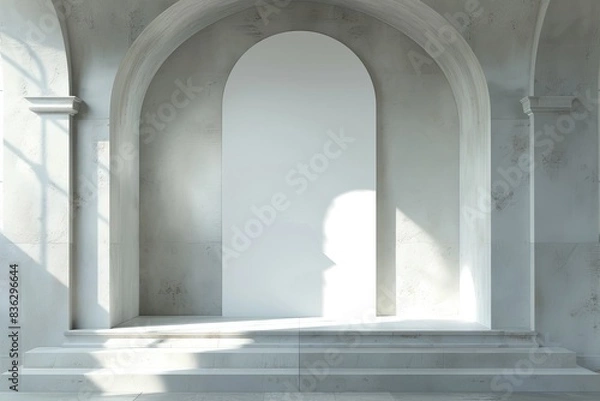 Obraz A large room with arched windows and a stone wall