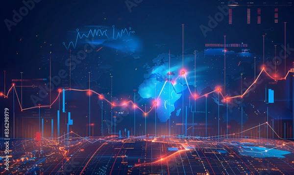 Fototapeta global business growth graph stoke financial success. "Navigating Success: Growth Graphs for Business Expansion". "Driving Global Prosperity: Business Growth Illustrated"
